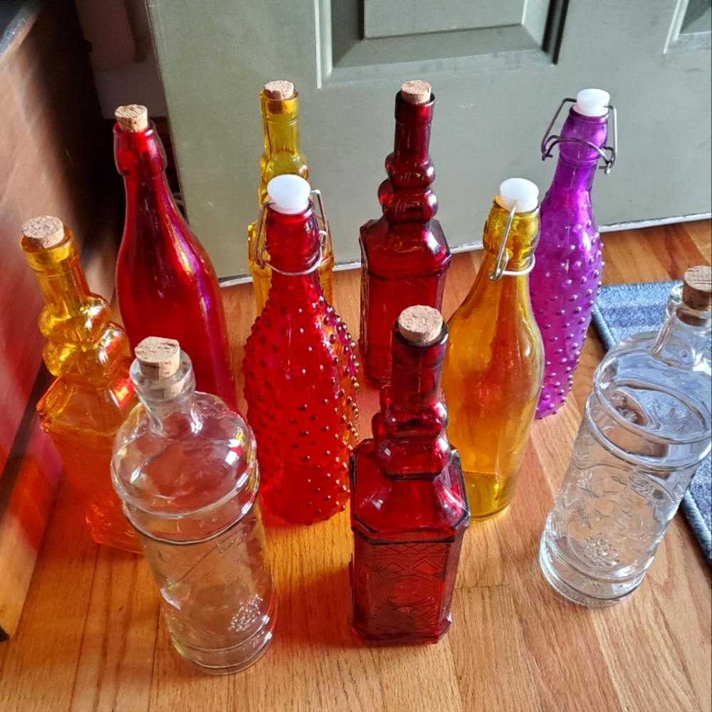 10 Glass Multicolored Bottles